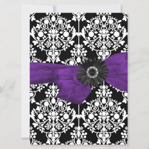 Sweet Sixteen 16 Damask Black White Purple Flower Invitation