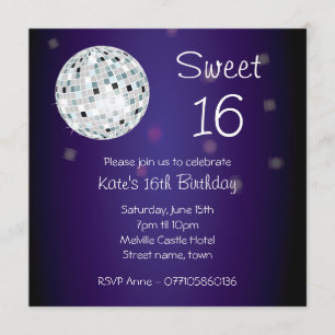 Sweet Sixteen 16 Disco Ball Party Invitation