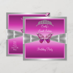 Sweet Sixteen 16 Fushia Pink Silver Tiara 2 Invitation
