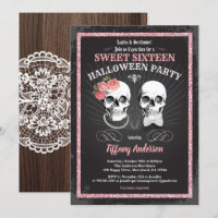Sweet sixteen 16 Halloween birthday party pink Inv