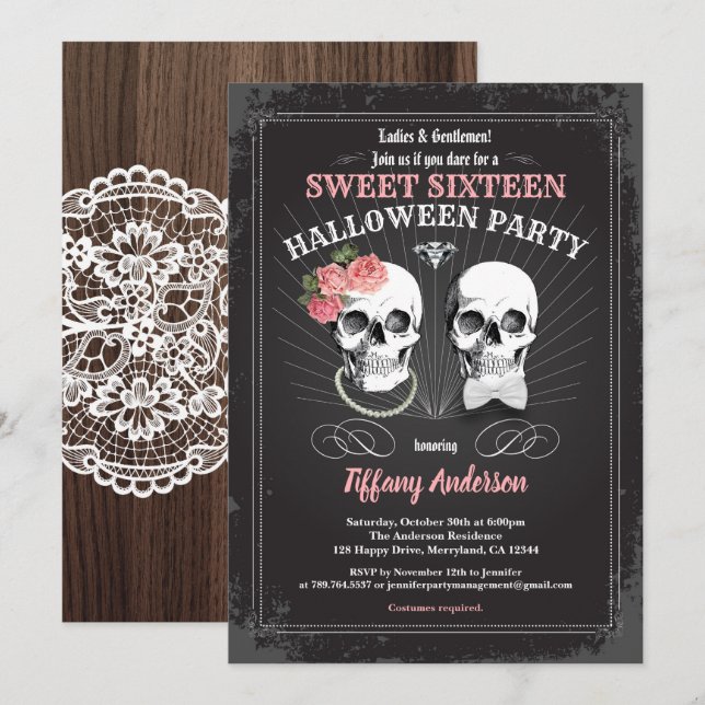 Sweet sixteen 16 Halloween birthday party pink Invitation (Front/Back)