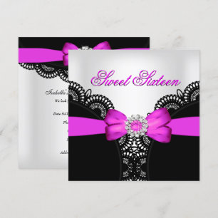 Sweet Sixteen 16 Hot Pink Black White Lace Invitation