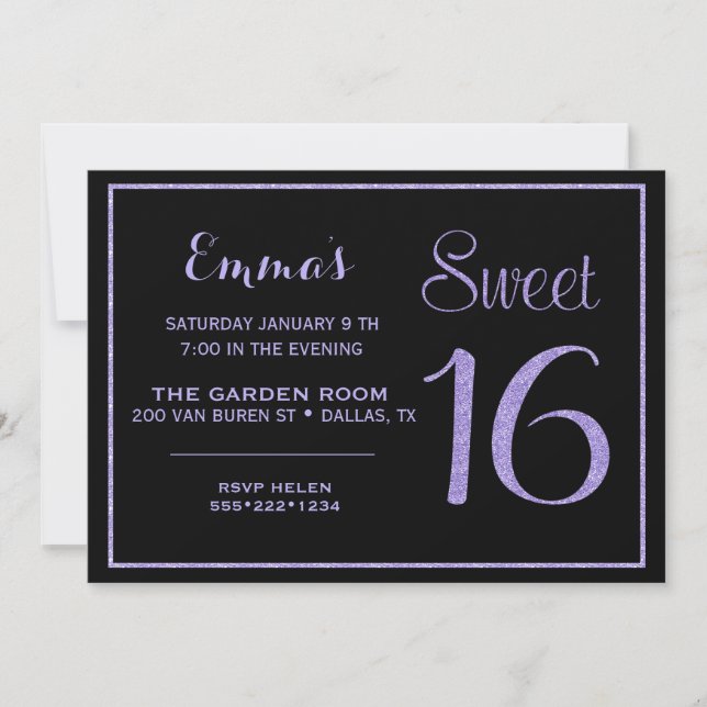 Sweet Sixteen 16 Lavender Glitter Glam Invitation (Front)