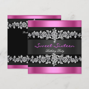 Sweet Sixteen 16 Party Pink Black Silver White Invitation
