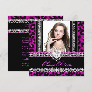 Sweet Sixteen 16 Party Pink Leopard Diamond Invitation