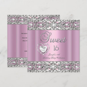 Sweet Sixteen 16 Party Pink Silver Diamond Invitation