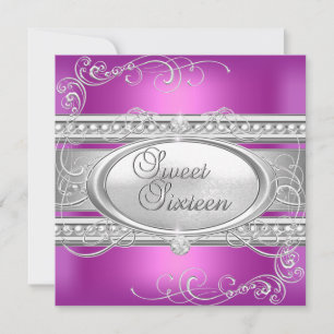 Sweet Sixteen 16 Party Pink White Silver Pearl 2 Invitation