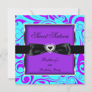 Sweet Sixteen 16 Party Purple Teal Swirl Invitation