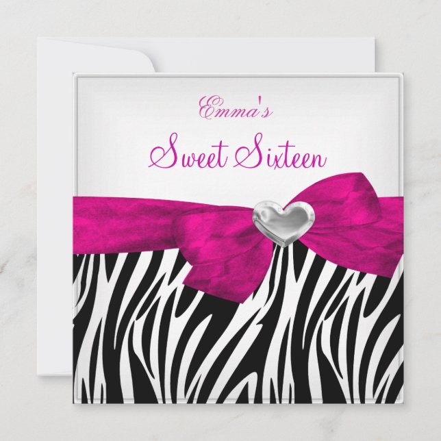 Sweet Sixteen 16 Party Silver Pink Black Leopard 5 Invitation (Front)