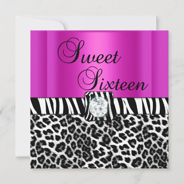Sweet Sixteen 16 Party Zebra Hot Pink Leopard Invitation (Front)
