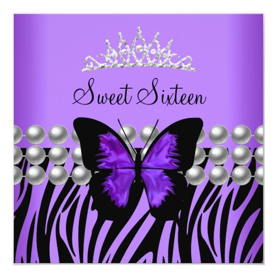 Sweet Sixteen 16 Party Zebra Pearl Butterfly Card