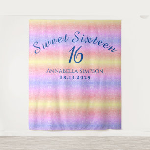 Sweet Sixteen 16 Personalised Rainbow Glitter  Tapestry