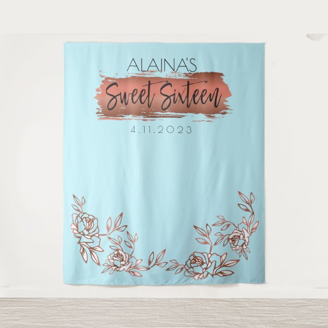 Sweet Sixteen 16 Photo Booth Party Backdrop Gold Tapestry (Front)