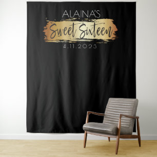 Sweet Sixteen 16 Photo Booth Party Backdrop Gold Tapestry