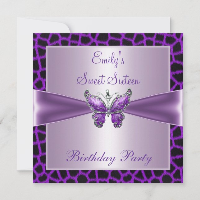 Sweet Sixteen 16 Purple Mauve Butterfly Birthday 2 Invitation (Front)