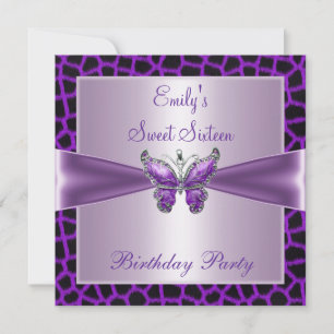 Sweet Sixteen 16 Purple Mauve Butterfly Birthday 2 Invitation