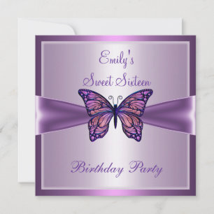 Sweet Sixteen 16 Purple Mauve Butterfly Birthday 2 Invitation