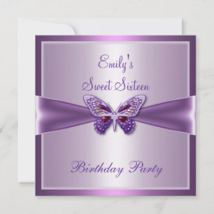 Sweet Sixteen 16 Purple Mauve Butterfly Birthday Invitation