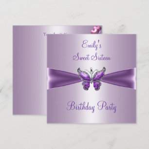 Sweet Sixteen 16 Purple Mauve Butterfly Birthday Invitation