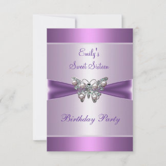 Sweet Sixteen 16 Purple Mauve Pearl Butterfly 2 Invitation