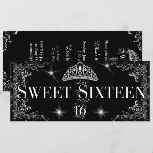Sweet Sixteen 16 Regal Black Silver Tiara Invitation