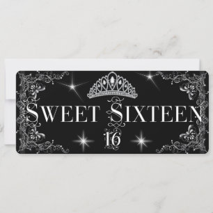 Sweet Sixteen 16 Regal Black Silver Tiara Invitation