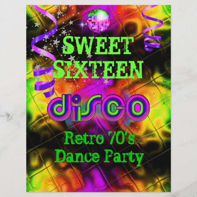Sweet Sixteen 16 Retro 70's Disco Dance Party (Front)