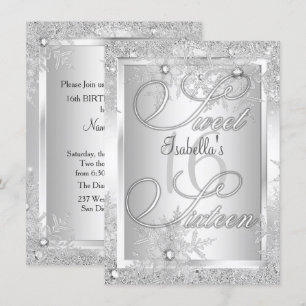 Sweet Sixteen 16 Snowflake Winter Wonderland Invitation