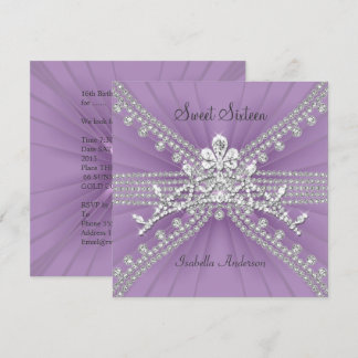 Sweet Sixteen 16 Tiara Lilac Birthday Party Invitation