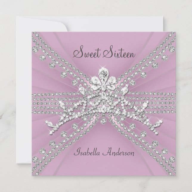 Sweet Sixteen 16 Tiara Pink Birthday Party Invitation (Front)