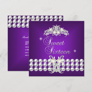 Sweet Sixteen 16 Tiara Purple Silver White Pearl Invitation