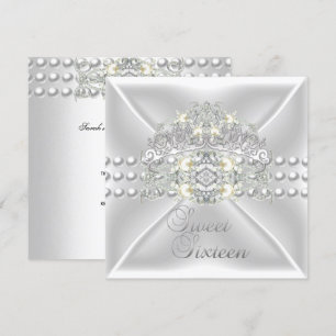 Sweet Sixteen 16  Tiara Silver White Pearl Diamond Invitation