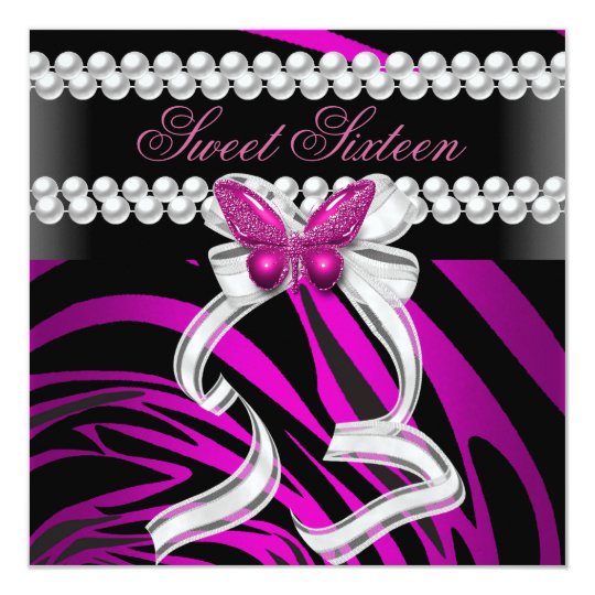 Sweet Sixteen 16 Zebra Butterfly Black Pink White Card