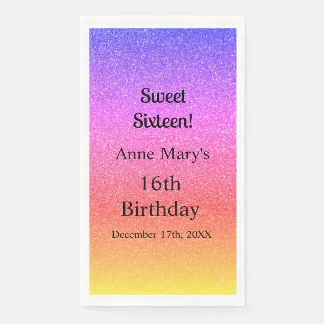 Sweet Sixteen 16th Birthday Custom Glittery Pink Napkin (Front)