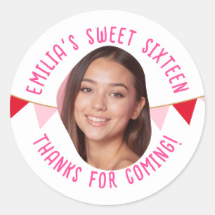 Sweet Sixteen 16th Birthday Custom Photo Banner Classic Round Sticker