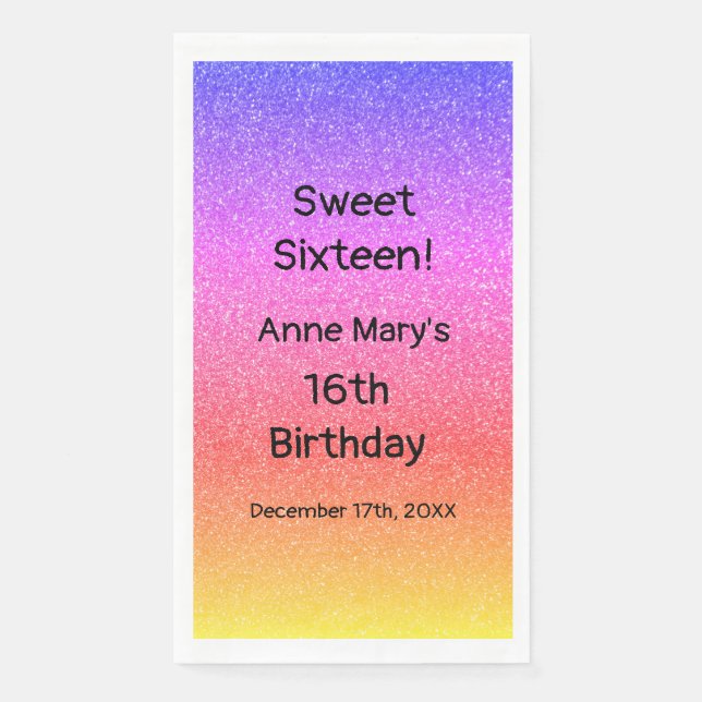 Sweet Sixteen 16th Birthday Glittery Pink Custom Napkin (Front)