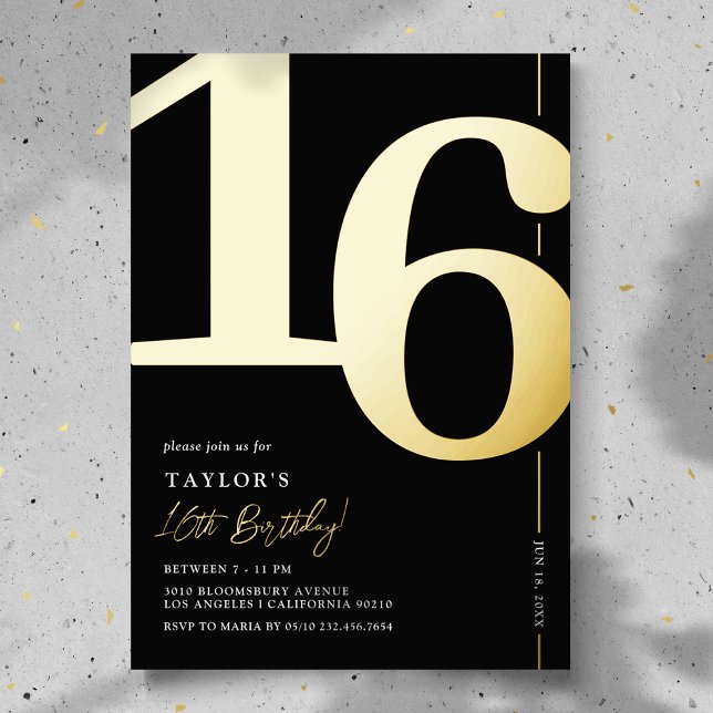 Sweet Sixteen 16th Birthday Party Foil Invitation (Creator Uploaded)