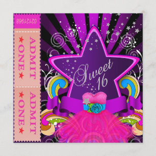 SWEET SIXTEEN 16th Birthday Party Fun Ticket Invitation