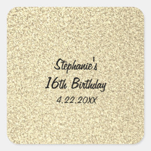 Sweet Sixteen 16th Birthday Party Glittery Gold Square Sticker