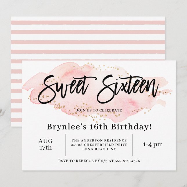 Sweet Sixteen 16th Birthday Party Invitation (Front/Back)