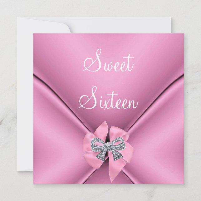 Sweet Sixteen 16th Birthday Party Pretty Pink Bow Invitation (Front)
