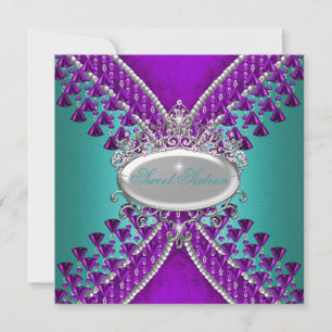 Sweet Sixteen 16th Birthday Party Purple Teal Blue Invitation
