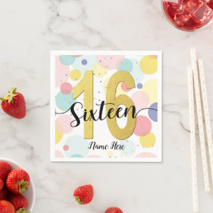 Sweet Sixteen 16th Birthday Pastel Rainbow Gold Napkin