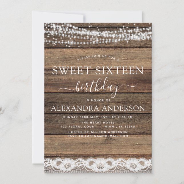 Sweet Sixteen 16th Birthday Rustic Farmhouse Invitation (Front)