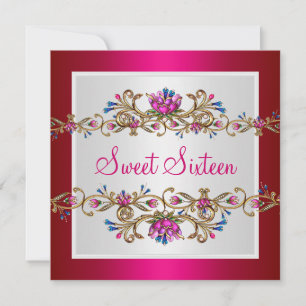 Sweet Sixteen 16th Birthday White Gold Fushia Invitation