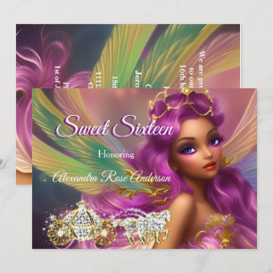 Sweet Sixteen 16th Fairytale Purple Pink Carriage  Invitation