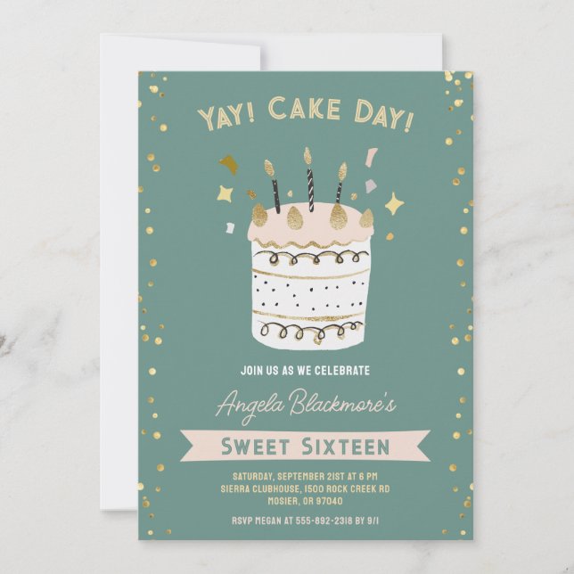 Sweet Sixteen 16th Girls Birthday Party Pink Green Invitation (Front)