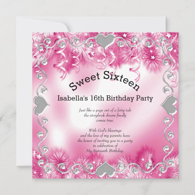 Sweet Sixteen 16th Winter Wonderland Silver Pink Invitation (Front)