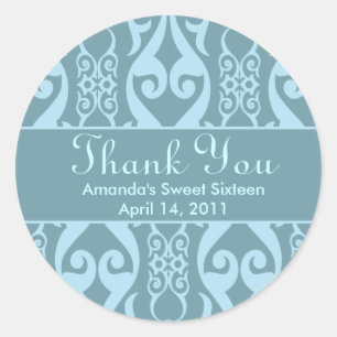 Sweet Sixteen Aqua Thank You Stickers