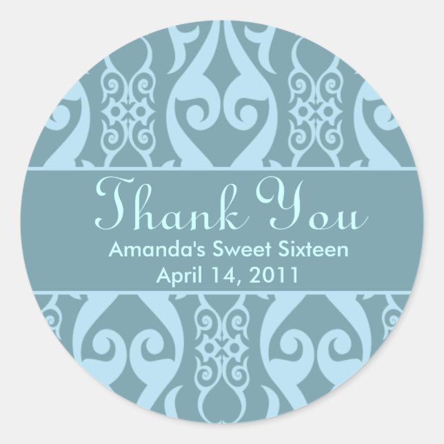 Sweet Sixteen Aqua Thank You Stickers (Front)
